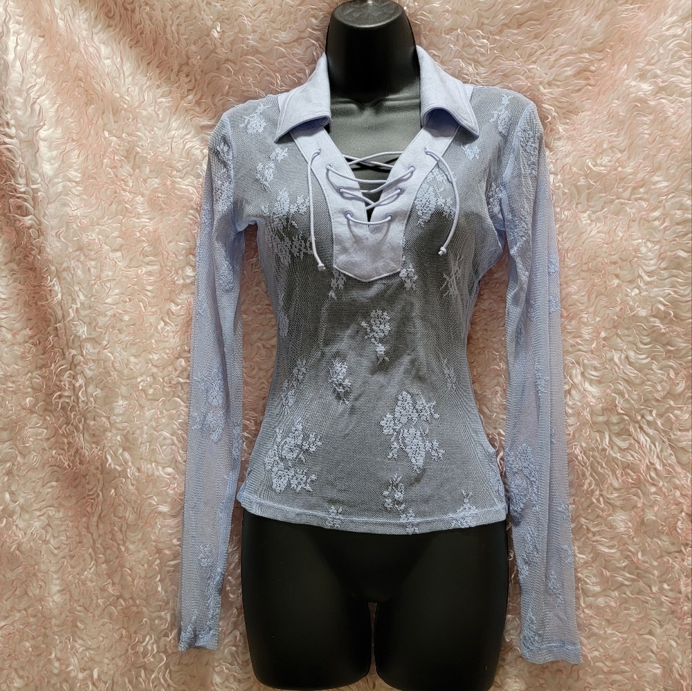 Guess sz S light blue sheer lace top